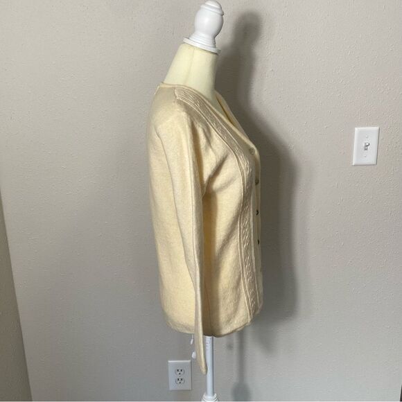 Karen Scott 100% Pure Wool Button Front Cable Knit Ivory Cardigan Women's Size S - Picture 2 of 15